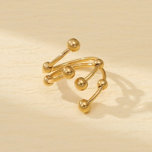 Elegant multi-layer gold titanium steel flower ring with spherical bead accents for women