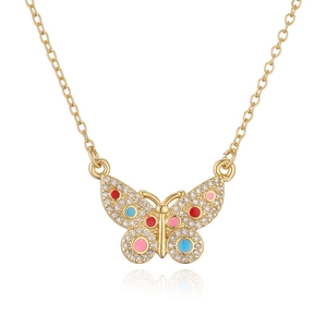 Exquisite butterfly pendant necklace with colorful enamel and cubic zirconia in gold