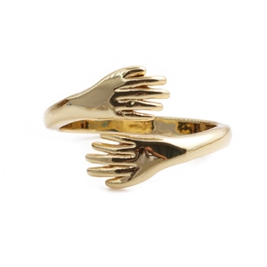 Copper Open Ring Gold Plated Zircon Adjustable Hugging Hands Elegant Jewelry Gift For Women