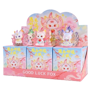 Luminous Good Luck Fox miniature figures set with glowing LED feature for desk decor