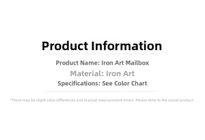 Detailed material specifications for iron Christmas mailbox ornaments on white background