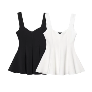 Top Peplum Senza Maniche Con Scollo A V E Pantaloni A Campana A Vita Alta Sarga In Maglia Poliestere Street Casual Completo