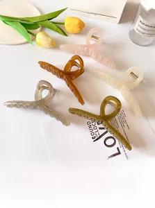 Set of five matte translucent hair claws in pastel tones on a white minimalist background