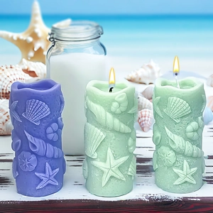 Marine theme cylindrical embossed scented candle mold set with seashell and starfish patterns