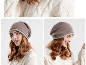 Macro detail of khaki knit beanie texture and cozy autumn style for women