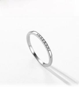 Close-up of S925 sterling silver ring featuring a line of micro-pave cubic zirconia stones