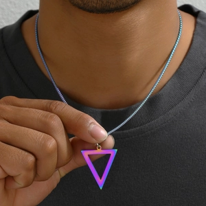 Rainbow triangle titanium steel pendant necklace with metallic snake chain for men