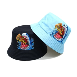 Chapeau Bob Enfant Polyester Imprimé Requin Pizza Dessin Animé Protection Solaire Pour Garçons Filles