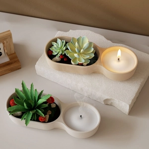 Moule silicone double ovale pour bougies parfumées et pots de fleurs succulentes