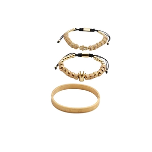 Stainless Steel Bangle And Copper Cubic Zirconia Bead Bracelet Hamsa Hand Crown Roman Numeral Punk Hip Hop Jewelry