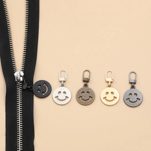 Universal smile metal zipper pull replacements in five colors for luggage and clothing