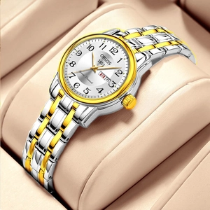Montre à Quartz pour Femme Bracelet en Alliage d'Acier Inoxydable Étanche Lumineux Affichage Jour et Date