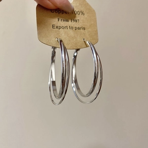 Vue rapprochée de boucles d'oreilles créoles argentées superposées sur une carte
