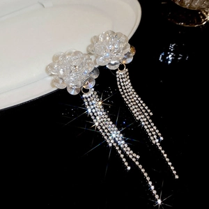 Blumen Quasten Ohrringe Legierung Künstlicher Kristall Strass Mit Silbernem Ohrstecker Eleganter Hochzeitsfeier Schmuck