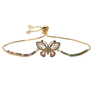 Verstellbares goldenes Schmetterlingsarmband mit bunten Zirkonsteinen im Boho-Stil