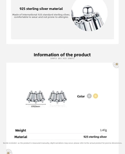 Detailed dimensions of 925 sterling silver square zircon stud earrings, 6x8.9mm size
