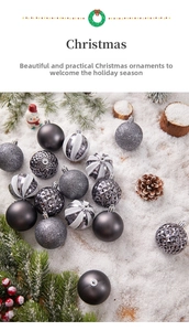 Close-up of decorative Christmas balls with matte and textured finishes on fake snow