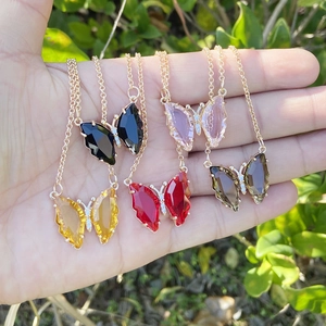 Colorful butterfly pendant necklaces in pink, red, black, yellow and green colors