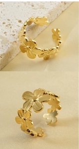 Detailed view of the golden daisy flower ring featuring multi-petal texture and open design