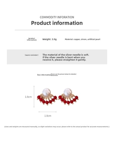 Detailed view of gold plated tassel earrings with pearls and zircons, size 1.8x1.8cm