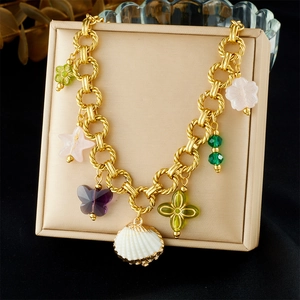 Collier Multi-Charmes En Acier Inoxydable Plaqué Or Pendentifs Coquillage Papillon Fleur Étoile Bijoux Mode Bohème Femme