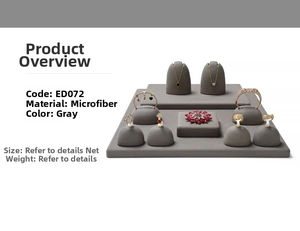 Microfiber jewelry display set with necklace stands and ring holders in sleek grey
