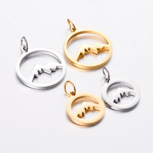 Round Mountain Peak Hollow Stainless Steel Charms Pendants For DIY Necklace Bracelet Jewelry Making Accessories