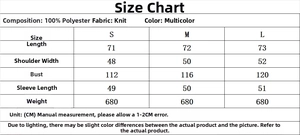 Detailed size guide table for fashion jacquard knit cardigan with specific measurements