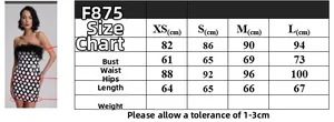 Detailed size chart for polka dot ostrich feather camisole top with measurements in cm