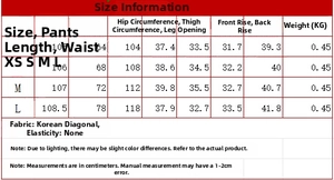 Tableau des tailles détaillé pour pantalons femmes avec mesures en cm du XS au L