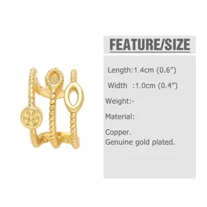 Detailed size specifications for gold plated copper triple-layer geometric ear cuff