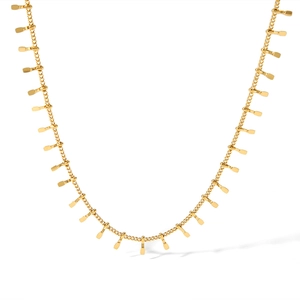 Elegant 18K gold plated stainless steel tassel necklace featuring paddle charms