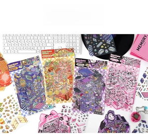 Macro view of 2.5D isometric decorative stickers featuring creative scene illustrations