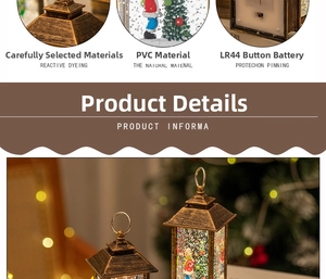 Detailed view of vintage bronze Christmas lantern with Santa Claus and PVC material