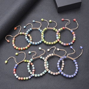 Bohemian woven bracelets with square natural stones in eight vibrant assorted colors