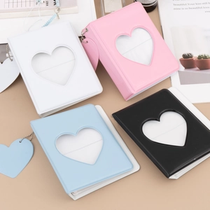 3-inch photocard binder album with heart window and chain in white pink blue black