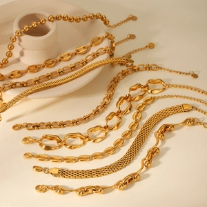 Minimalist 18K gold plated stainless steel bracelets set with diverse link chain designs