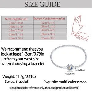 Size chart showing bracelet length recommendations and product specs for moon star pendants