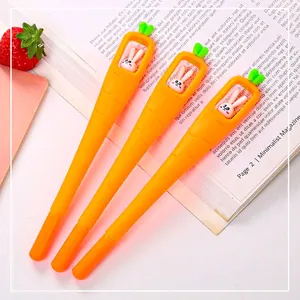 Creative Carrot Shape Gel Pen Cute Cartoon Rabbit Plastic Black Ink Writing Tool Novelty Stationery School Office Supply
