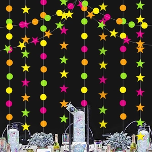 Guirlande de fête en papier néon avec étoiles et points pour décoration de soirée