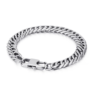 Bracelet gourmette pour homme en acier inoxydable argenté poli avec fermoir industriel