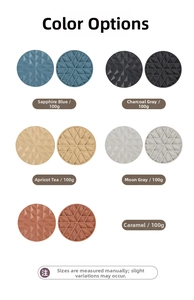 Detail of round silicone placemats in five colors with geometric anti-slip textures