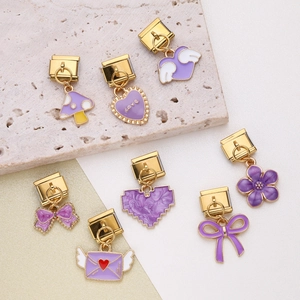 Purple Alloy Enamel Charms For Italian Modular Bracelet DIY Stainless Steel Jewelry Links Hearts Mushroom Flowers