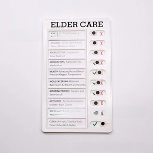 White plastic elder care checklist with sliding green check and red cross status buttons