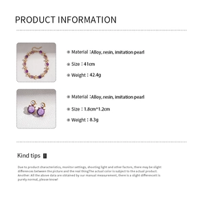 Detailed size specifications for alloy resin pearl necklace and matching earrings