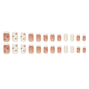 24pcs French tip press-on nails with red heart and bow designs in ballet shape