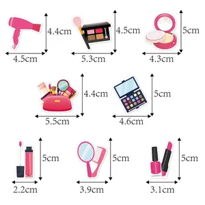 Tableau des tailles d'autocollants maquillage avec dimensions pour rouge à lèvres et miroir