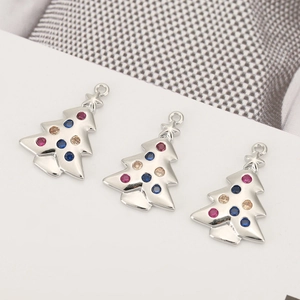 Silver Christmas tree pendant with colorful rhinestones for DIY jewelry making