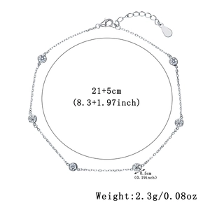 Detailed size specifications for S925 sterling silver chain with clear zircon stones
