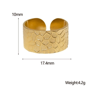 Classic 18k gold mesh texture stainless steel open ring with 10mm wide band